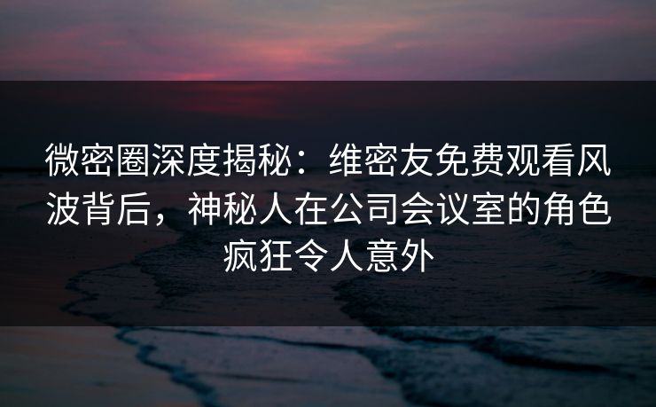 微密圈深度揭秘：维密友免费观看风波背后，神秘人在公司会议室的角色疯狂令人意外